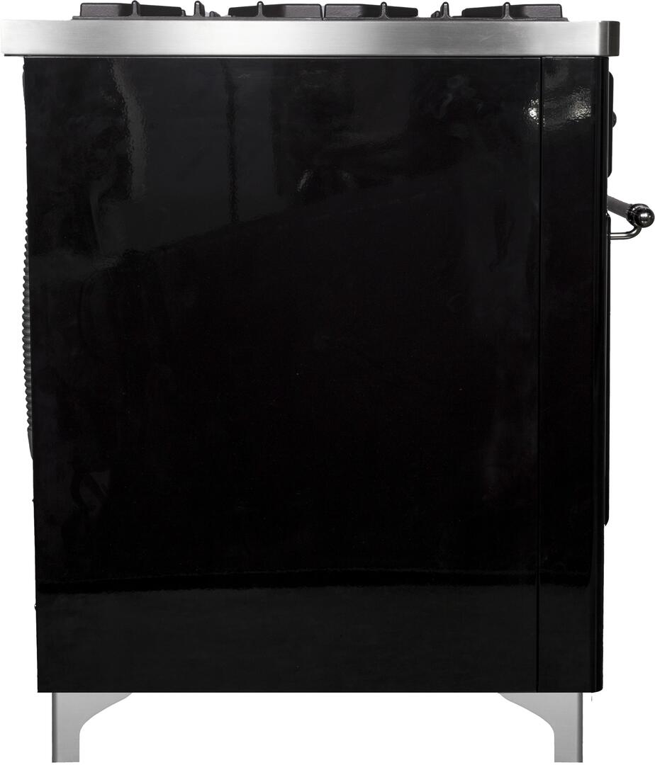 Majestic II 40 Inch Dual Fuel Natural Gas Freestanding Range in Glossy Black with Chrome Trim