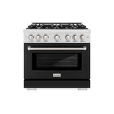 ZLINE 36 in. 5.2 cu. ft. Select Gas Range with 6 Burner Cooktop and Convection Gas Oven in DuraSnow' Stainless Steel with Black Matte Door (HGRS-BLM-36)