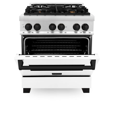 ZLINE Autograph Edition 30 in. 4.0 cu. ft. Dual Fuel Range with Gas Stove and Electric Oven in Stainless Steel with White Matte Door and Accents (RAZ-WM-30) [Color: Matte Black]