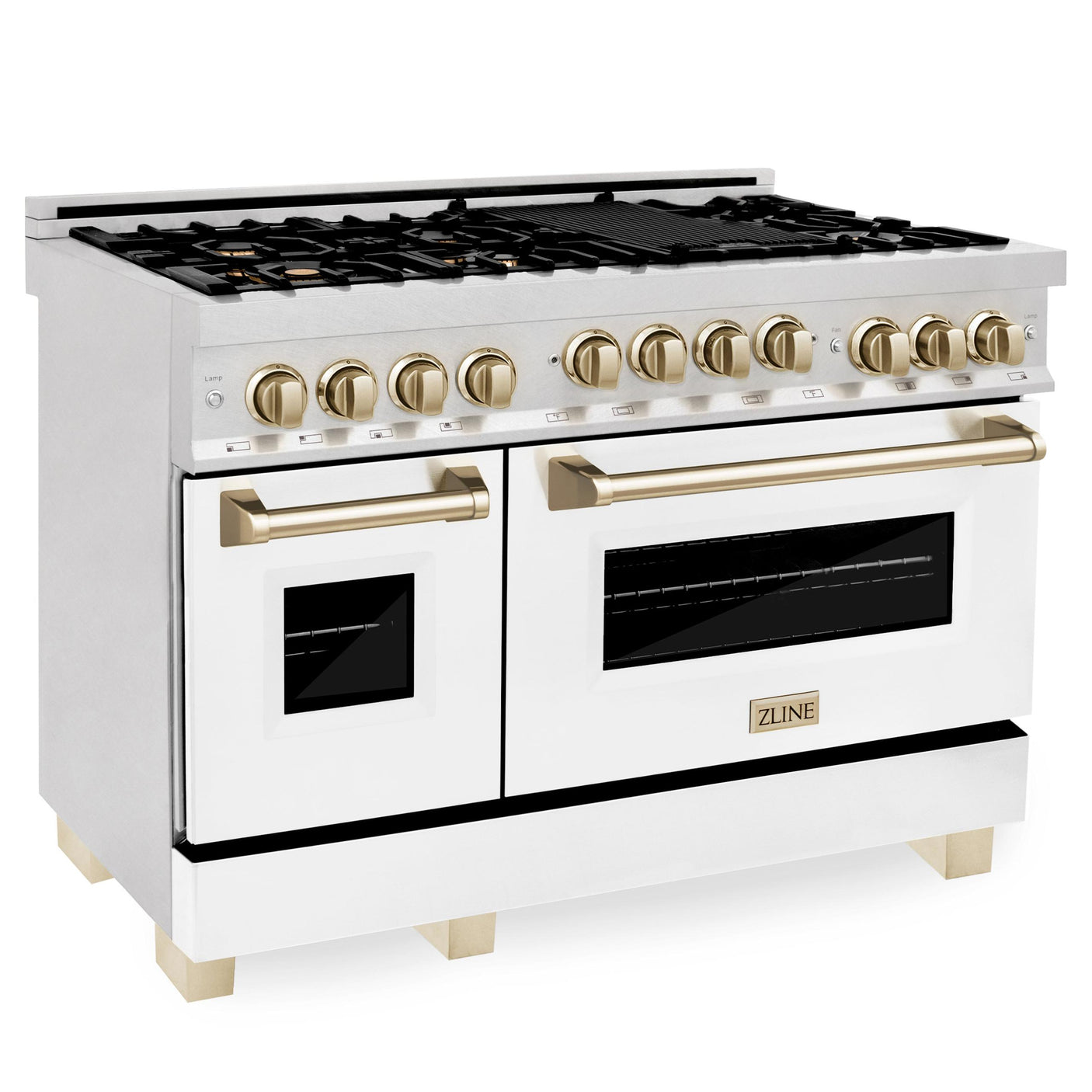 ZLINE Autograph Edition 48" 6.0 cu. ft. Range with Gas Stove and Gas Oven in DuraSnow Stainless Steel with White Matte Door (RGSZ-WM-48) [Color: Champagne Bronze]