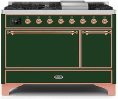 Majestic II 48 Inch Dual Fuel Natural Gas Freestanding Range in Emerald Green with Copper Trim