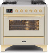 Majestic II 36 Inch Dual Fuel Natural Gas Freestanding Range in Antique White with Brass Trim