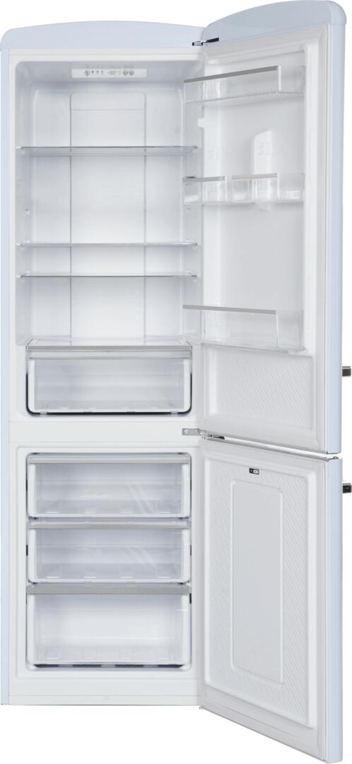 F12BFRES450RBL 24" 450 Series Bottom Freezer Retro Refrigerator with 11.65 cu. ft. Capacity, Adjustable Glass Shelves, Crisper Drawer, LED Lighting, Egg Tray, Energy Star, in Blue