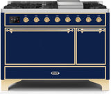 Majestic II 48 Inch Dual Fuel Liquid Propane Freestanding Range in Blue with Brass Trim