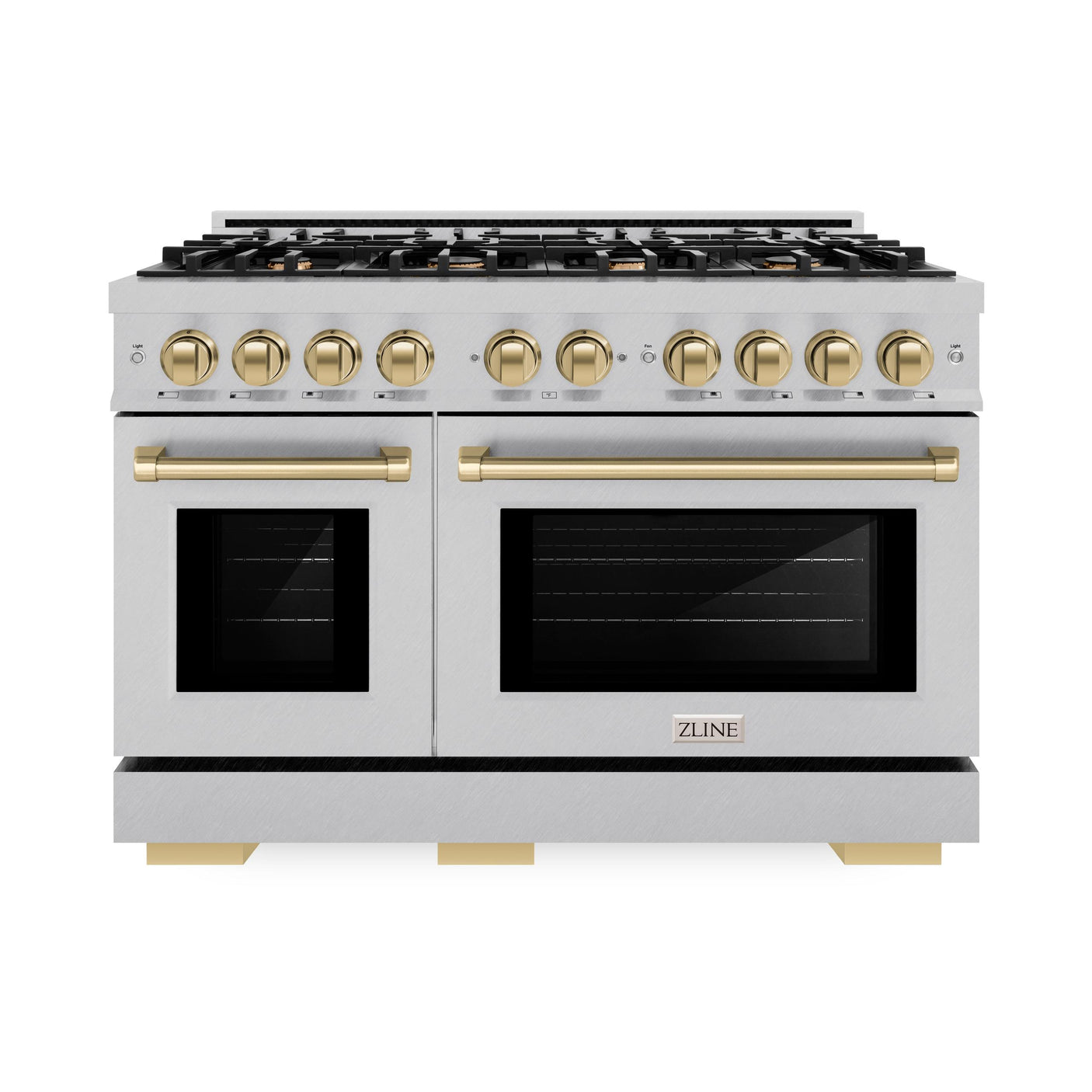 ZLINE Autograph Edition 48 in. 6.7 cu. ft. Select Double Oven Gas Range with 8 Burner Cooktop in DuraSnow' Stainless Steel and Champagne Bronze Accents (HGRSZ-48-CB)