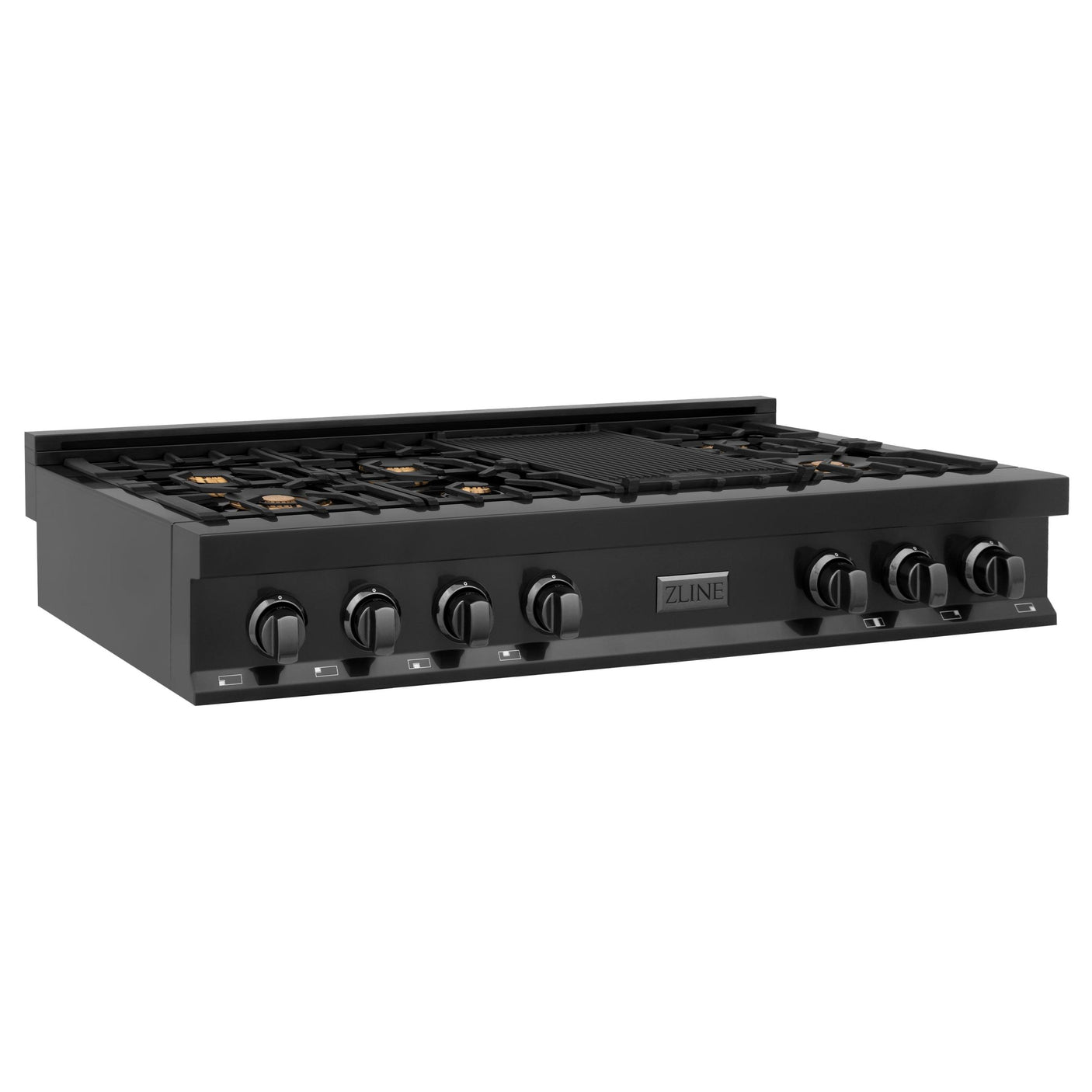 ZLINE 48" Porcelain Gas Stovetop in Black Stainless with 7 Gas Burners and Griddle (RTB-BR-48) [Color: Black Stainless Steel With Brass Burners]