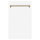 ZLINE 18 in. Autograph Edition Tallac Dishwasher Panel in White Matte with Champagne Bronze Handle (DPVZ-WM-18-CB)