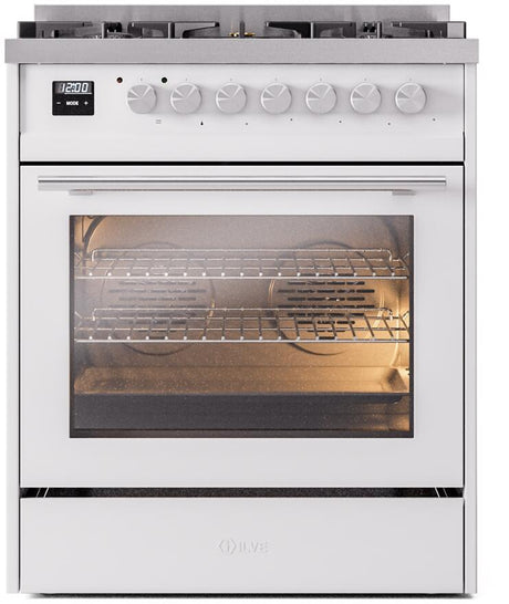 Professional Plus II 30 Inch Dual Fuel Natural Gas Freestanding Range in White with Trim