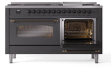 Nostalgie II 60 Inch Dual Fuel Liquid Propane Freestanding Range in Matte Graphite with Bronze Trim