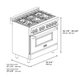 ZLINE 36 in. Black Stainless 4.6 cu.ft. 6 Gas Burner/Electric Oven Range (RAB-BR-36)