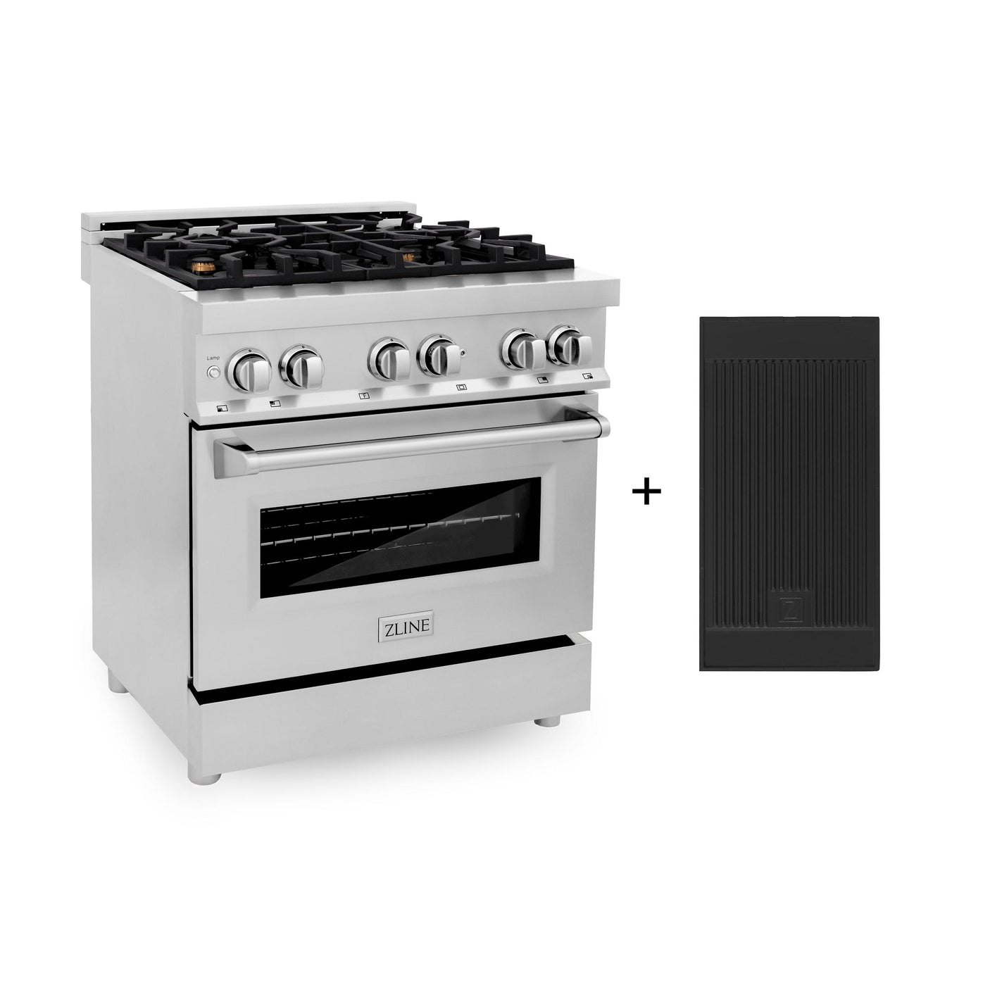 ZLINE 30 in. 4.0 cu. ft. Electric Oven and Gas Cooktop Dual Fuel Range with Griddle and Brass Burners in Stainless Steel (RA-BR-GR-30)