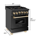 ZLINE Autograph Edition 24" 2.8 cu. ft. Range with Gas Stove and Gas Oven in Black Stainless Steel with Accents (RGBZ-24) [Color: Champagne Bronze]