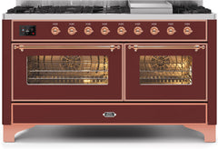 Majestic II 60 Inch Dual Fuel Liquid Propane Freestanding Range in Burgundy with Copper Trim