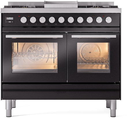 Professional Plus II 40 Inch Dual Fuel Natural Gas Freestanding Range in Glossy Black with Trim