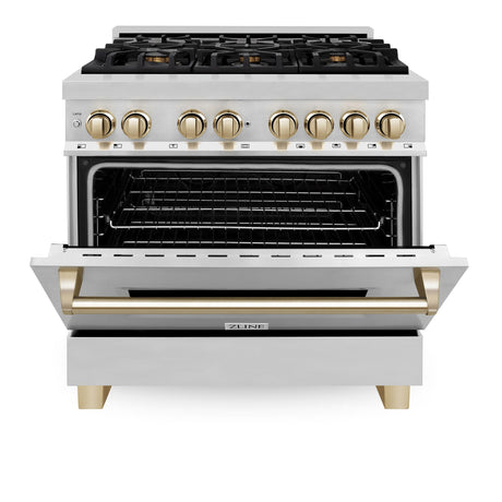 ZLINE Autograph Edition 36" 4.6 cu. ft. Dual Fuel Range with Gas Stove and Electric Oven in Stainless Steel with Accents (RAZ-36) [Color: Gold]