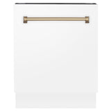 ZLINE Autograph Edition 24" 3rd Rack Top Control Tall Tub Dishwasher in White Matte with Accent Handle, 51dBa (DWVZ-WM-24) [Color: Champagne Bronze]