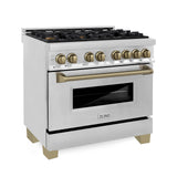 ZLINE Autograph Edition 36" 4.6 cu. ft. Dual Fuel Range with Gas Stove and Electric Oven in Stainless Steel with Accents (RAZ-36) [Color: Champagne Bronze]