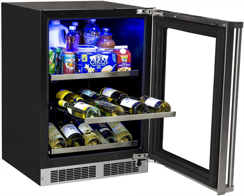 24" Beverage Center with Display Wine Rack - Panel Overlay Frame Ready, Glass Door with Lock - Integrated Left Hinge