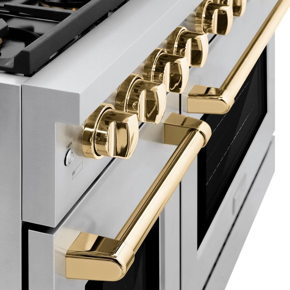 ZLINE Autograph Edition 48 in. 6.7 cu. ft. Paramount Double Oven Dual Fuel Range with 8 Burner Gas Cooktop in Stainless Steel and Polished Gold Accents (SDRZ-48-G)