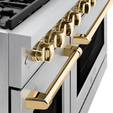 ZLINE Autograph Edition 48 in. 6.7 cu. ft. Paramount Double Oven Dual Fuel Range with 8 Burner Gas Cooktop in Stainless Steel and Polished Gold Accents (SDRZ-48-G)