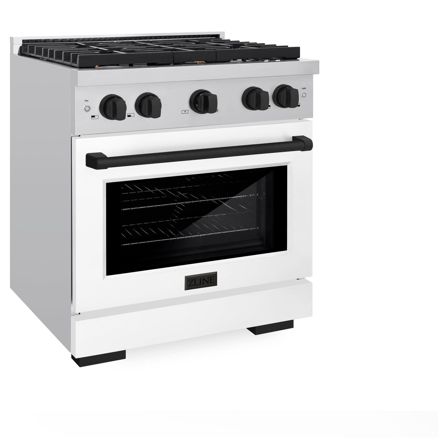 ZLINE Autograph Edition 30 in. 4.2 cu. ft. 4 Burner Gas Range with Convection Gas Oven in Stainless Steel with White Matte Door and Matte Black Accents (SGRZ-WM-30-MB)