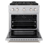 ZLINE 30 in. 4.2 cu. ft. Paramount Dual Fuel Range with Gas Cooktop and Electric Convection Oven in DuraSnow' Stainless Steel with 4 Brass Burners (SDRS-BR-30)