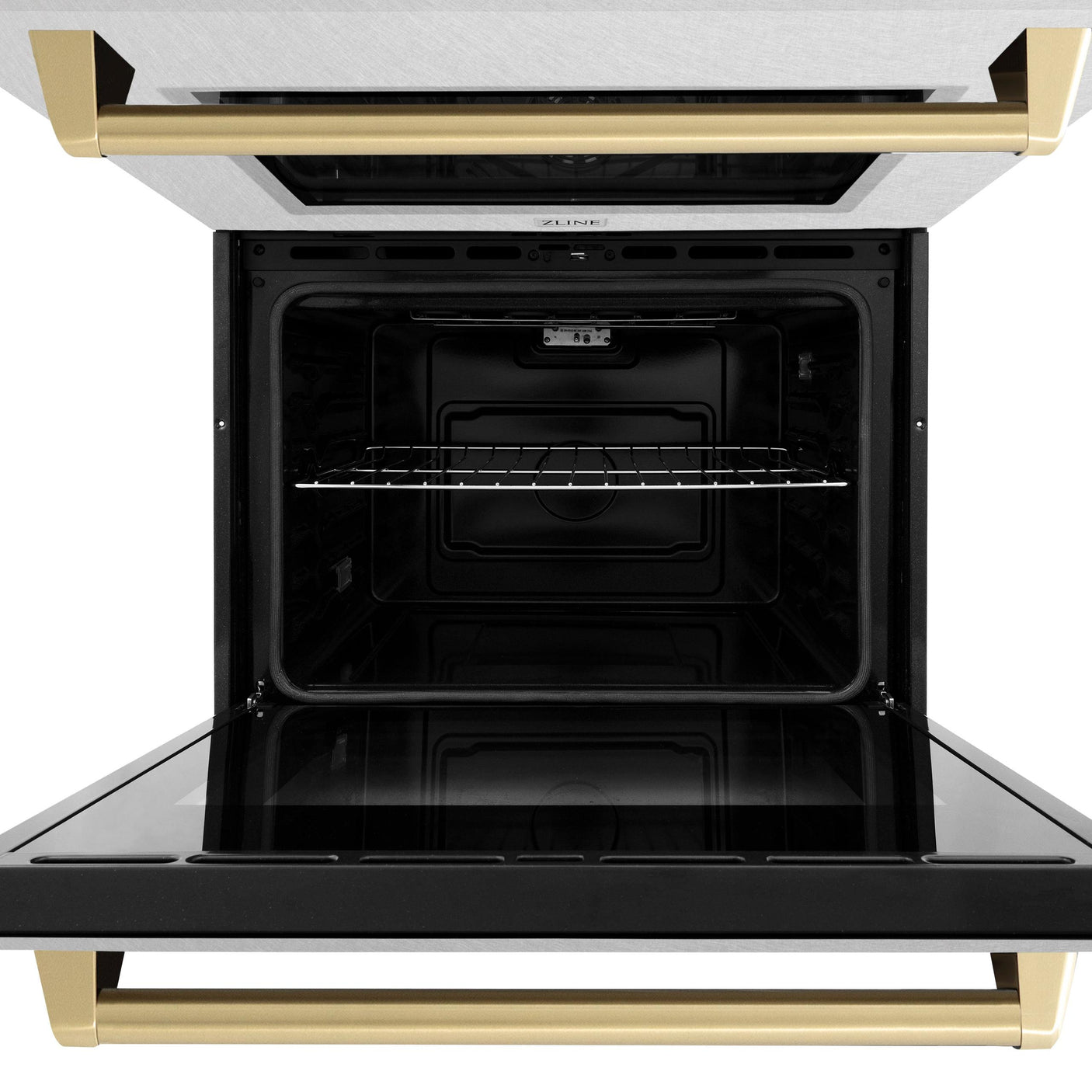 ZLINE 30 in. Autograph Edition Professional True Convection Double Wall Oven with Air Fry and Self Clean in DuraSnow' Stainless Steel with Champagne Bronze Handles (WADSZ-30-CB)