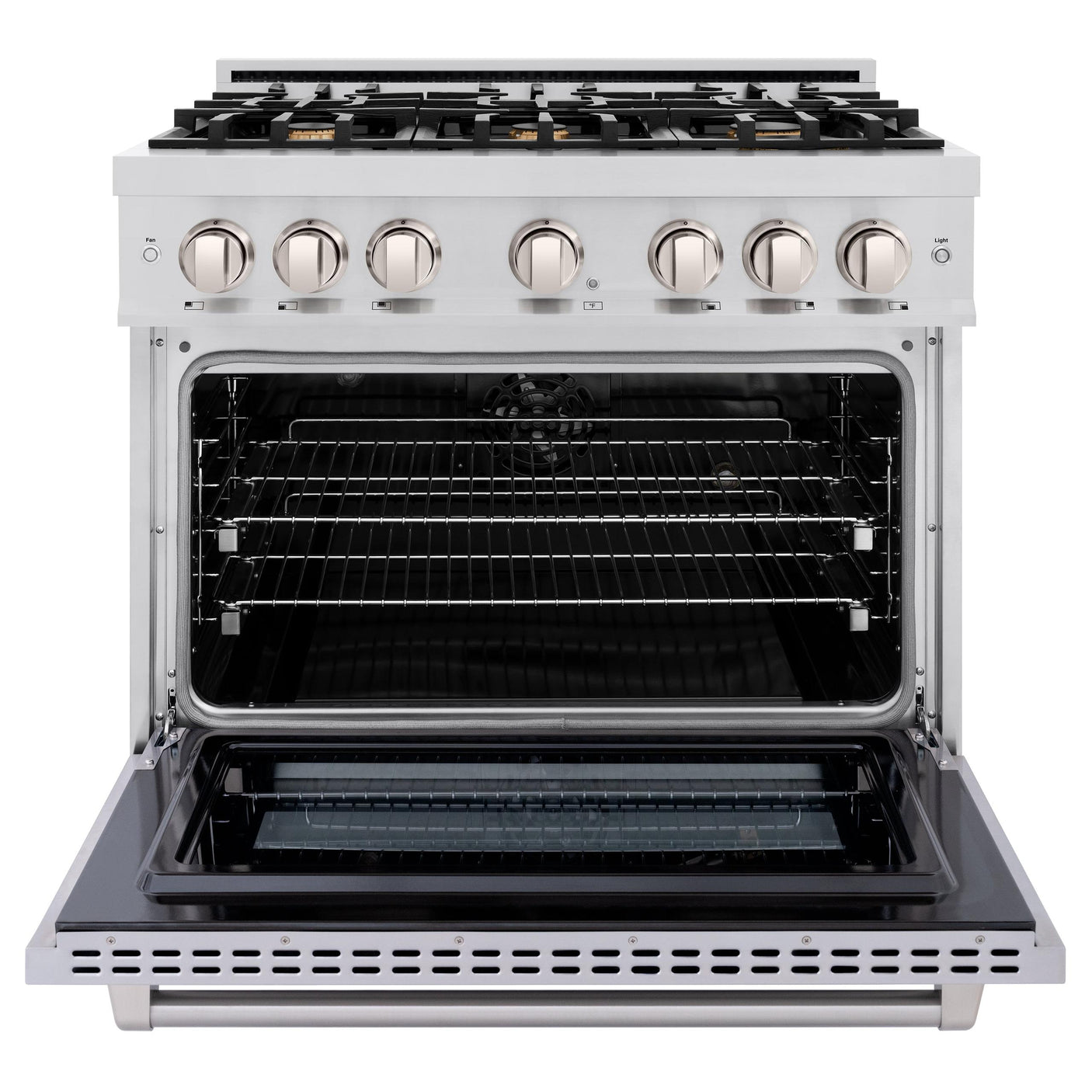 ZLINE 36 in. 5.2 cu. ft. Select Dual Fuel Range with Gas Cooktop and Electric Convection Oven in Stainless Steel with 6 Brass Burners (HDR-BR-36)