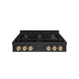 ZLINE 36 in. Autograph Edition Paramount Gas Rangetop with 6 Burners and Porcelain Cooktop in Black Stainless Steel with Champagne Bronze Accents (SRTBZ-36-CB)