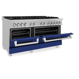 ZLINE 60 in. 7.4 cu. ft. Dual Fuel Range with Gas Stove and Electric Oven in DuraSnow Stainless Steel and Colored Door Options (RAS-60) [Color: DuraSnow Stainless Steel with Blue Gloss Door]