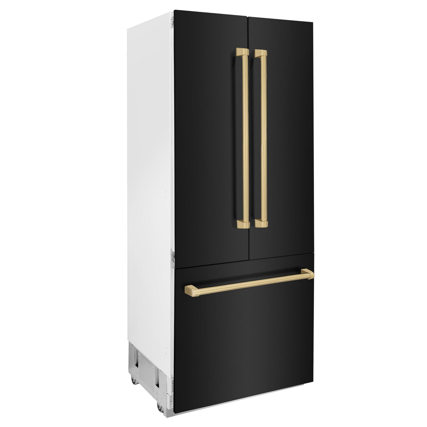 ZLINE 36" Autograph Edition 19.6 cu. ft. Built-in 3-Door French Door Refrigerator with Internal Water and Ice Dispenser in Black Stainless Steel with Champagne Bronze Accents (RBIVZ-BS-36-CB)