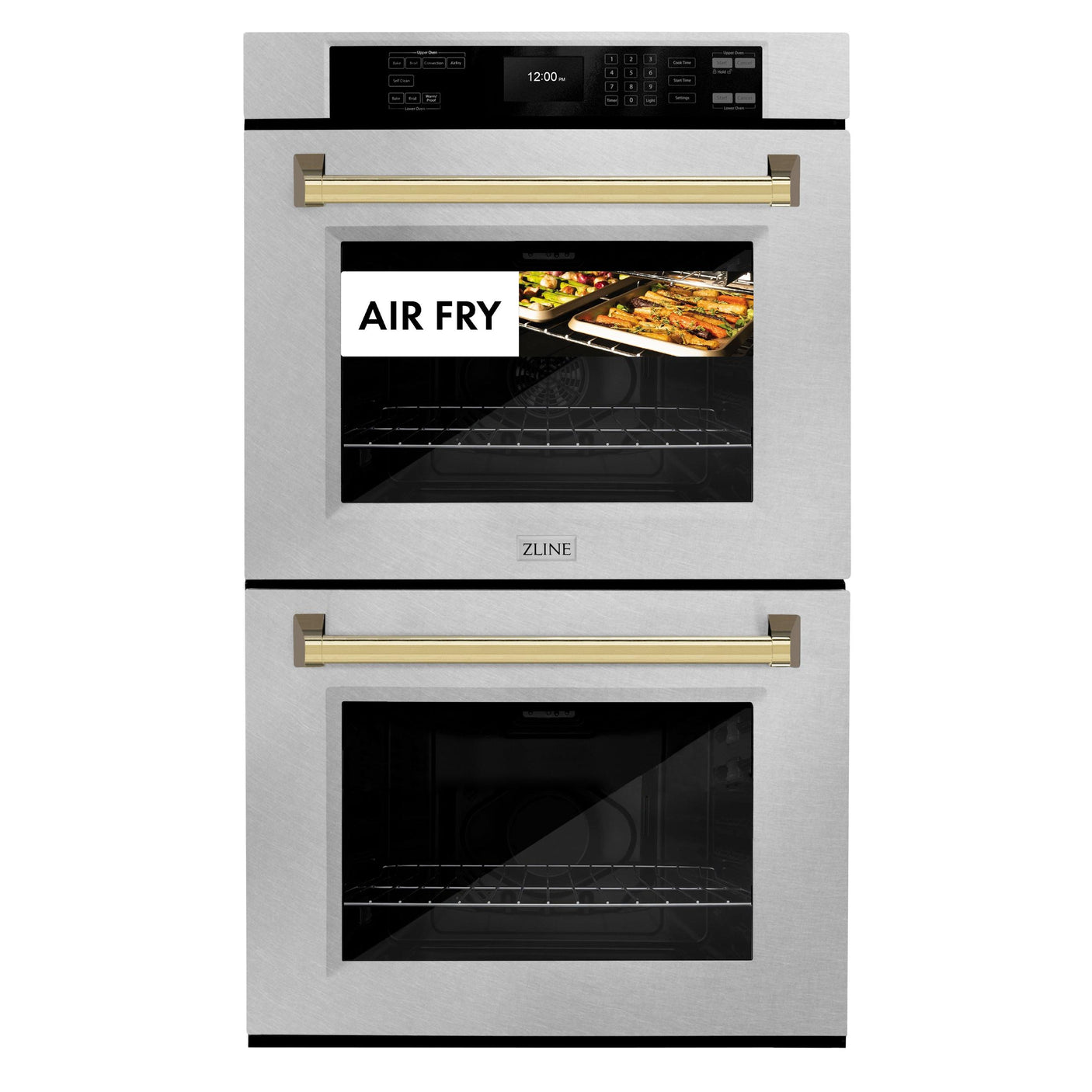 ZLINE 30 in. Autograph Edition Professional True Convection Double Wall Oven with Air Fry and Self Clean in DuraSnow' Stainless Steel with Polished Gold Handles (WADSZ-30-G)