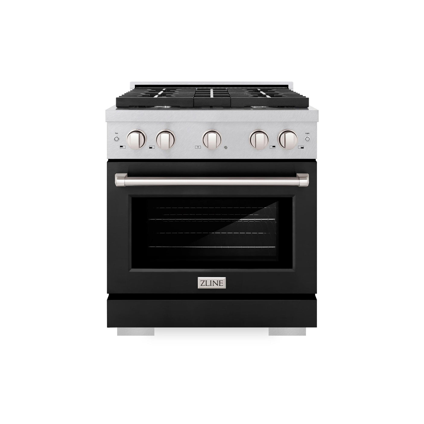 ZLINE 30 in. 4.2 cu. ft. Paramount Dual Fuel Range with 4 Burner Gas Cooktop and Electric Convection Oven in DuraSnow' Stainless Steel with Black Matte Door (SDRS-BLM-30)