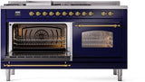 Nostalgie II 60 Inch Dual Fuel Liquid Propane Freestanding Range in Blue with Brass Trim