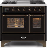 Majestic II 40 Inch Dual Fuel Natural Gas Freestanding Range in Glossy Black with Bronze Trim