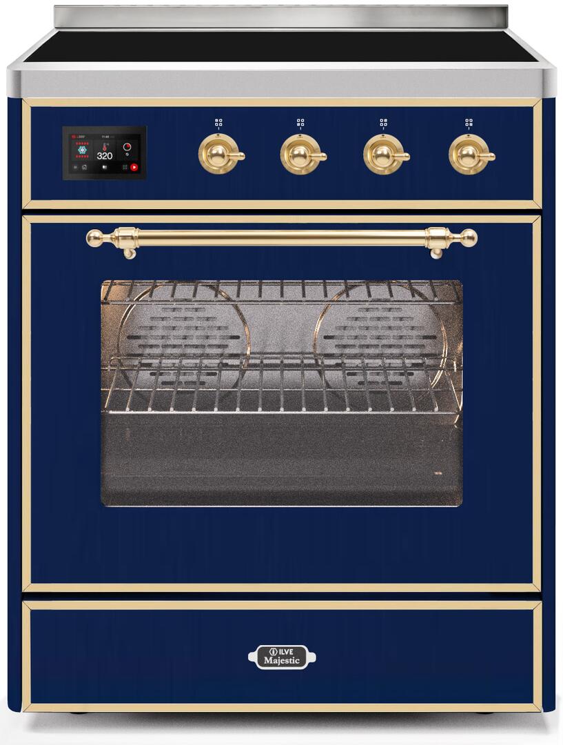 Majestic II 30 Inch Electric Freestanding Range in Blue with Brass Trim