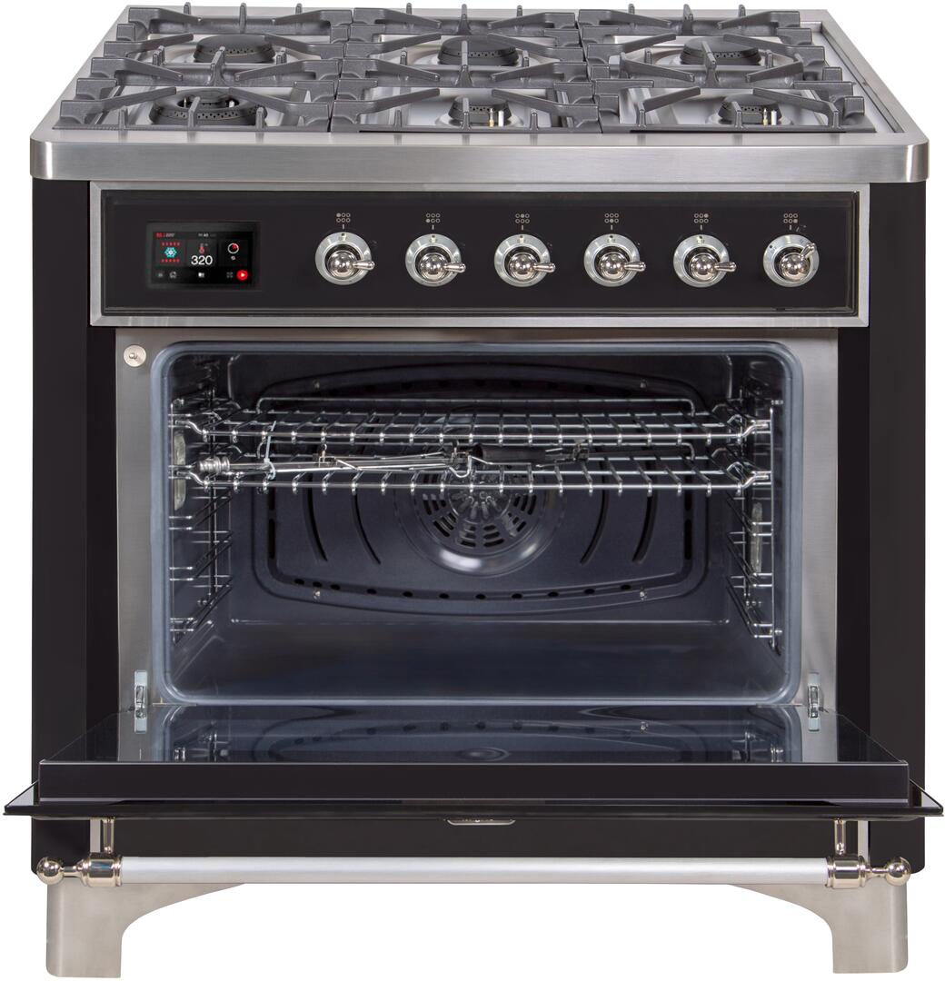 Majestic II 36 Inch Dual Fuel Liquid Propane Freestanding Range in Glossy Black with Chrome Trim