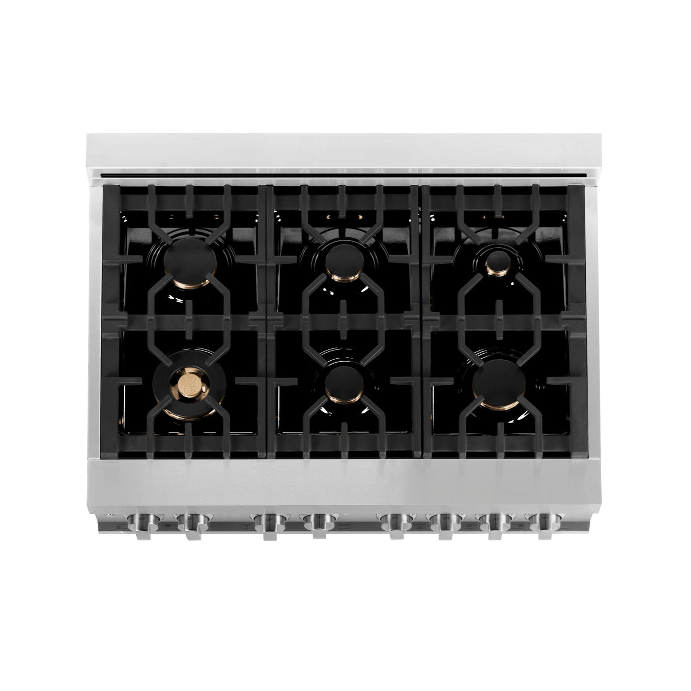 ZLINE 36 in. 4.6 cu. ft. Electric Oven and Gas Cooktop Dual Fuel Range with Griddle and Brass Burners in Stainless Steel (RA-BR-GR-36)