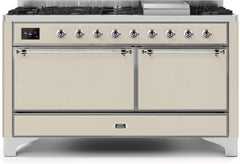 Majestic II 60 Inch Dual Fuel Liquid Propane Freestanding Range in Antique White with Chrome Trim