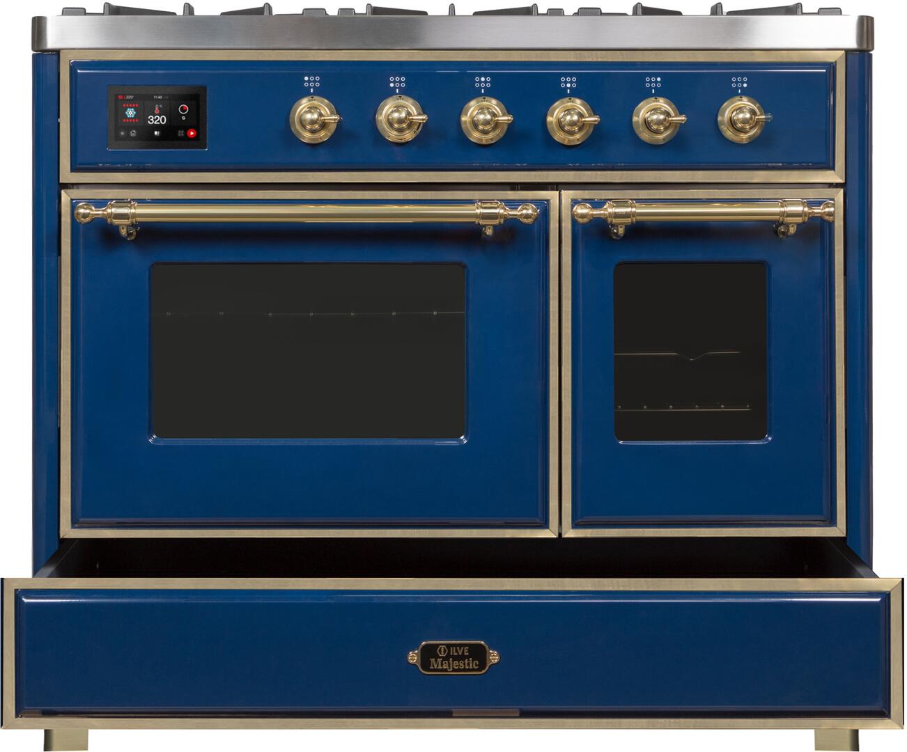 Majestic II 40 Inch Dual Fuel Liquid Propane Freestanding Range in Blue with Brass Trim