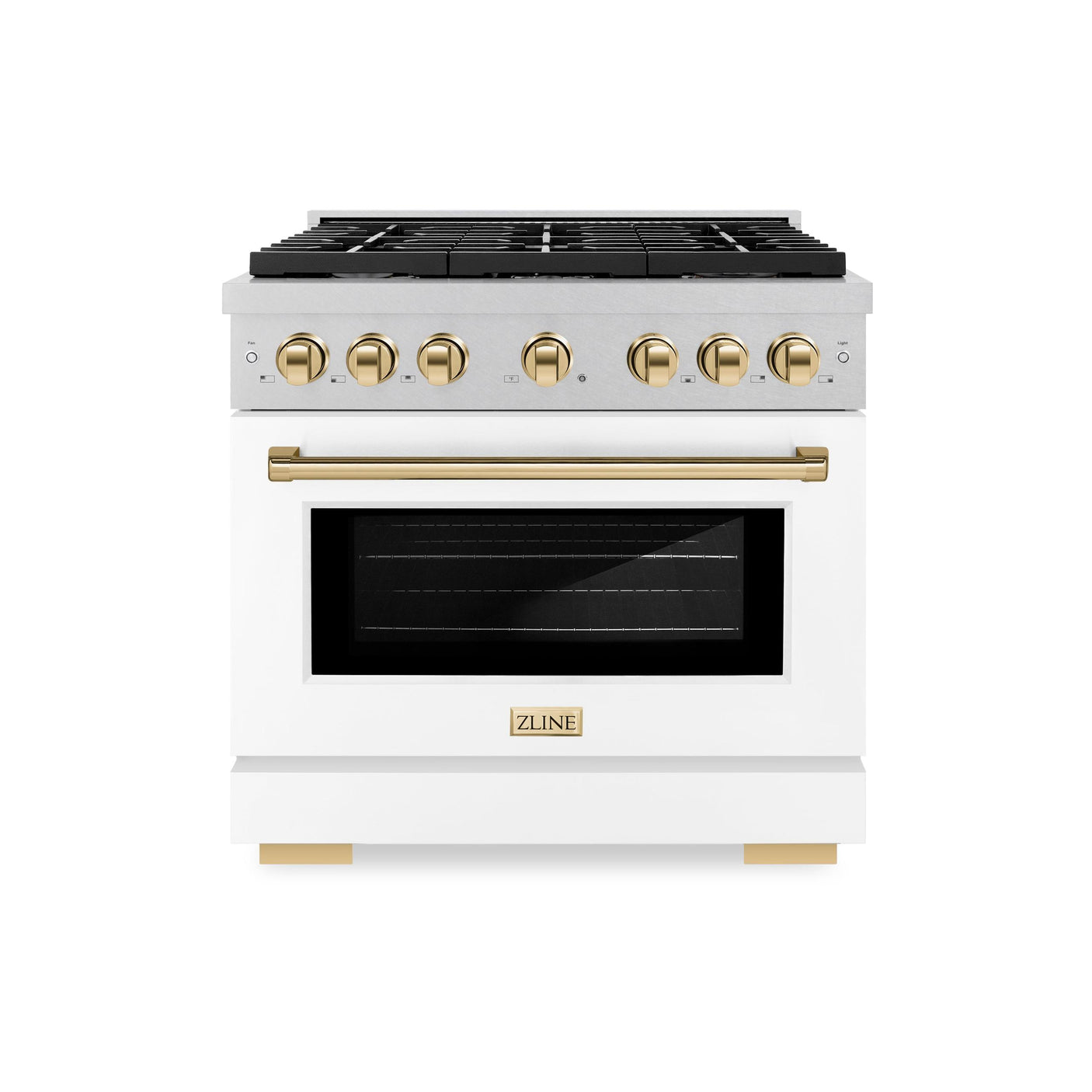 ZLINE Autograph Edition 36 in. 5.2 cu. ft. 6 Burner Gas Range with Convection Gas Oven in DuraSnow' Stainless Steel with White Matte Door and Polished Gold Accents (SGRSZ-WM-36-G)