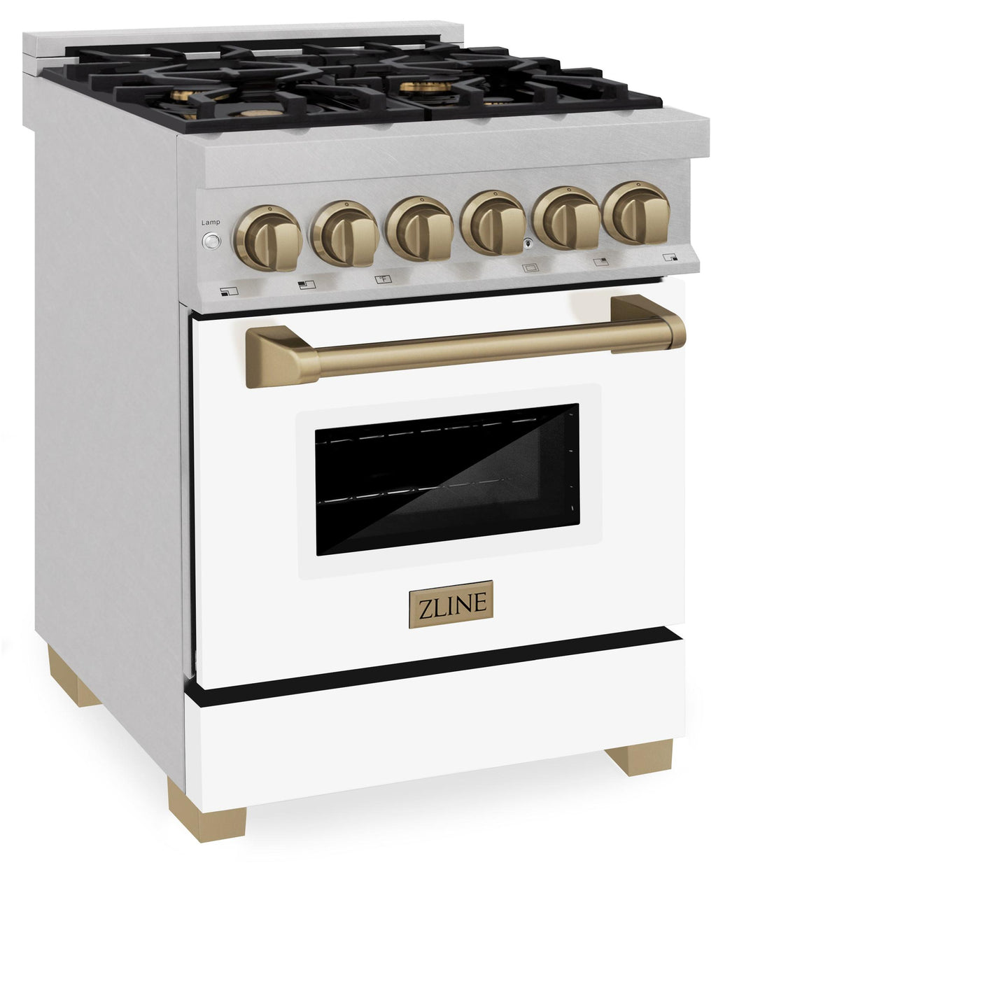 ZLINE Autograph Edition 24" 2.8 cu. ft. Dual Fuel Range with Gas Stove and Electric Oven in DuraSnow Stainless Steel with White Matte Door and Accents (RASZ-WM-24) [Color: Champagne Bronze]