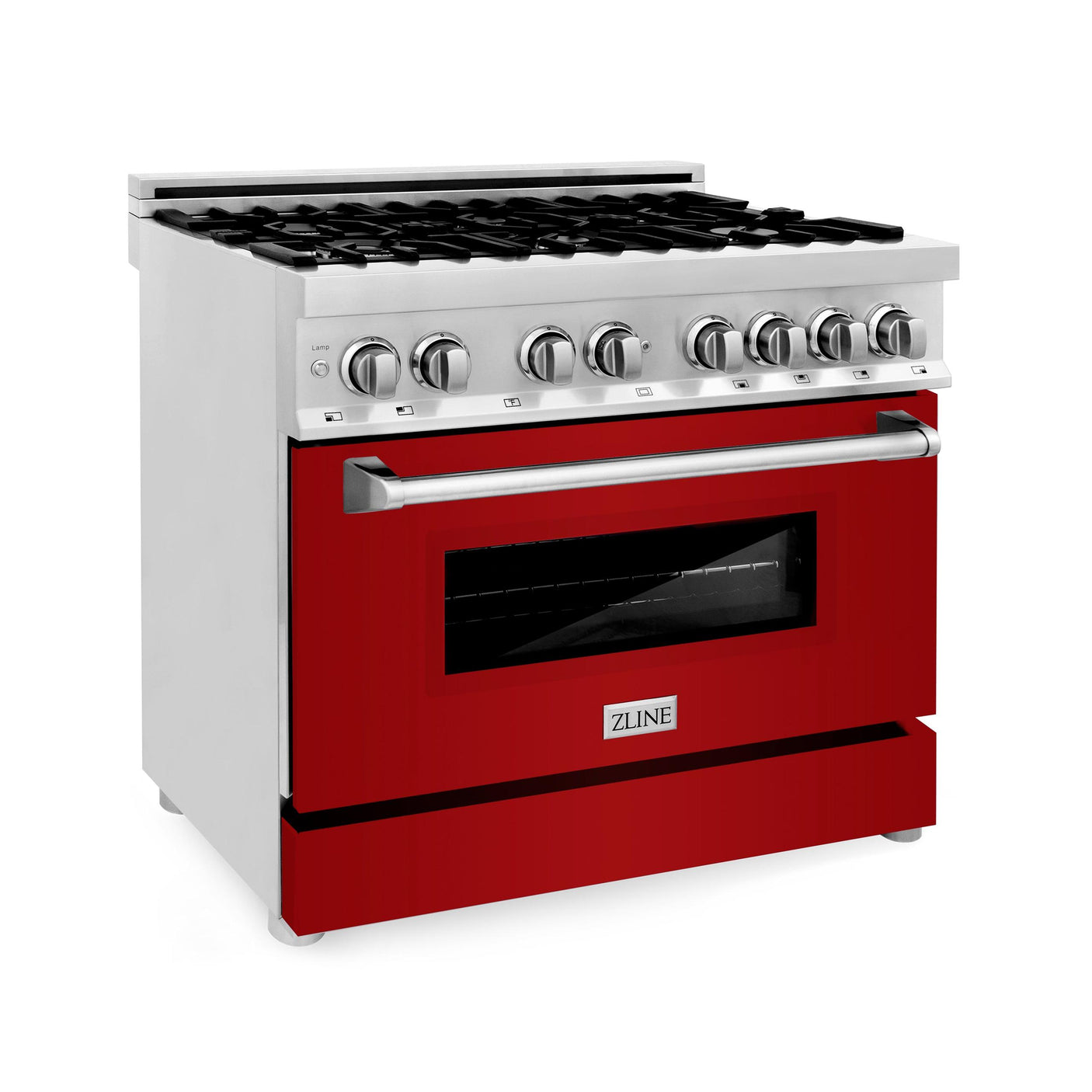 ZLINE 36 in. Dual Fuel Range with Gas Stove and Electric Oven in Stainless Steel (RA36) [Color: Red Gloss]