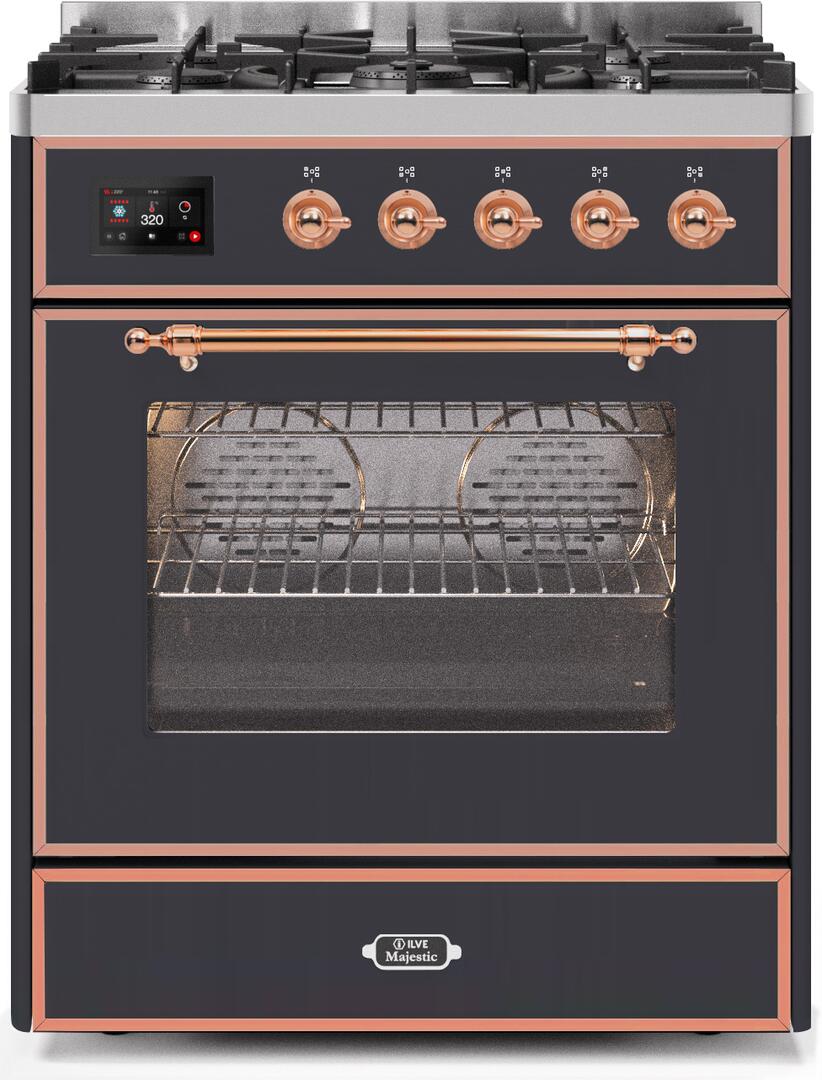 Majestic II 30 Inch Dual Fuel Liquid Propane Freestanding Range in Matte Graphite with Copper Trim