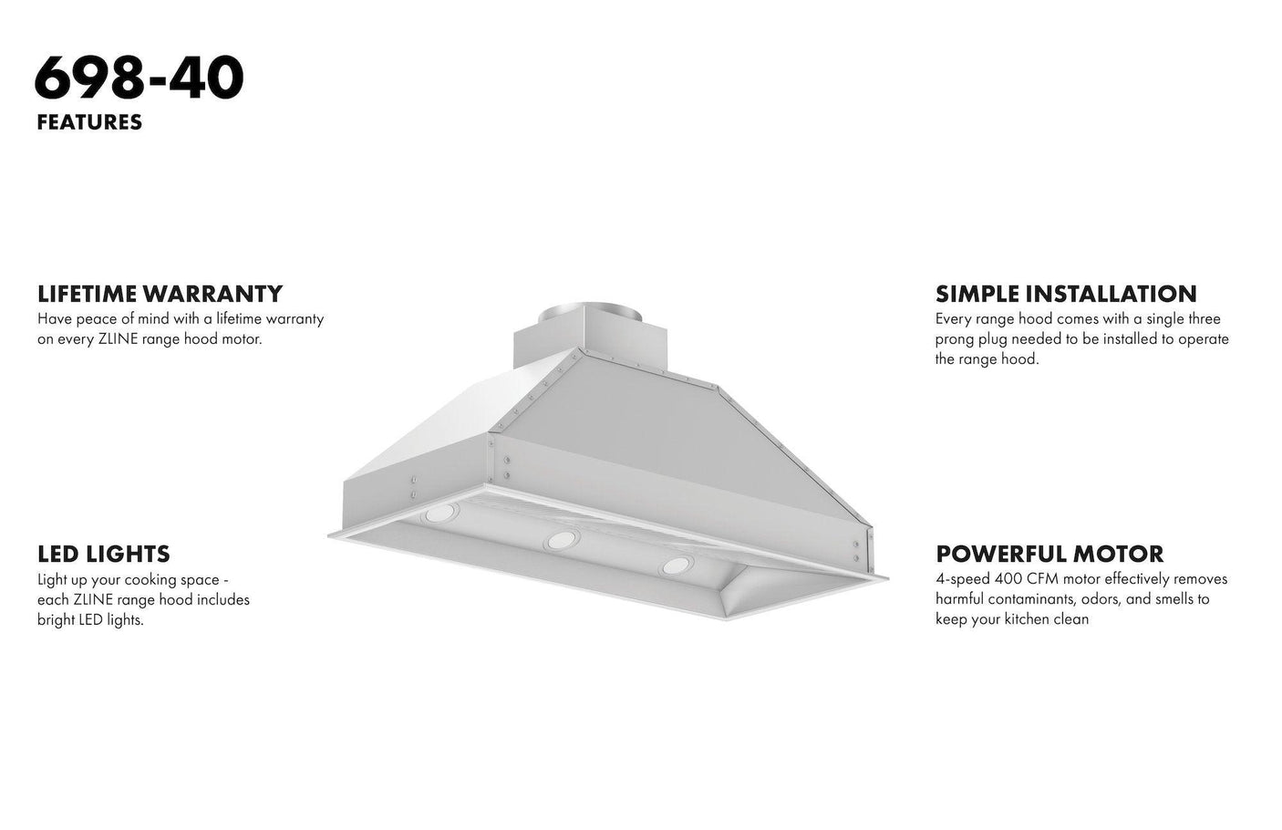 ZLINE Ducted Wall Mount Range Hood Insert in Stainless Steel (698)