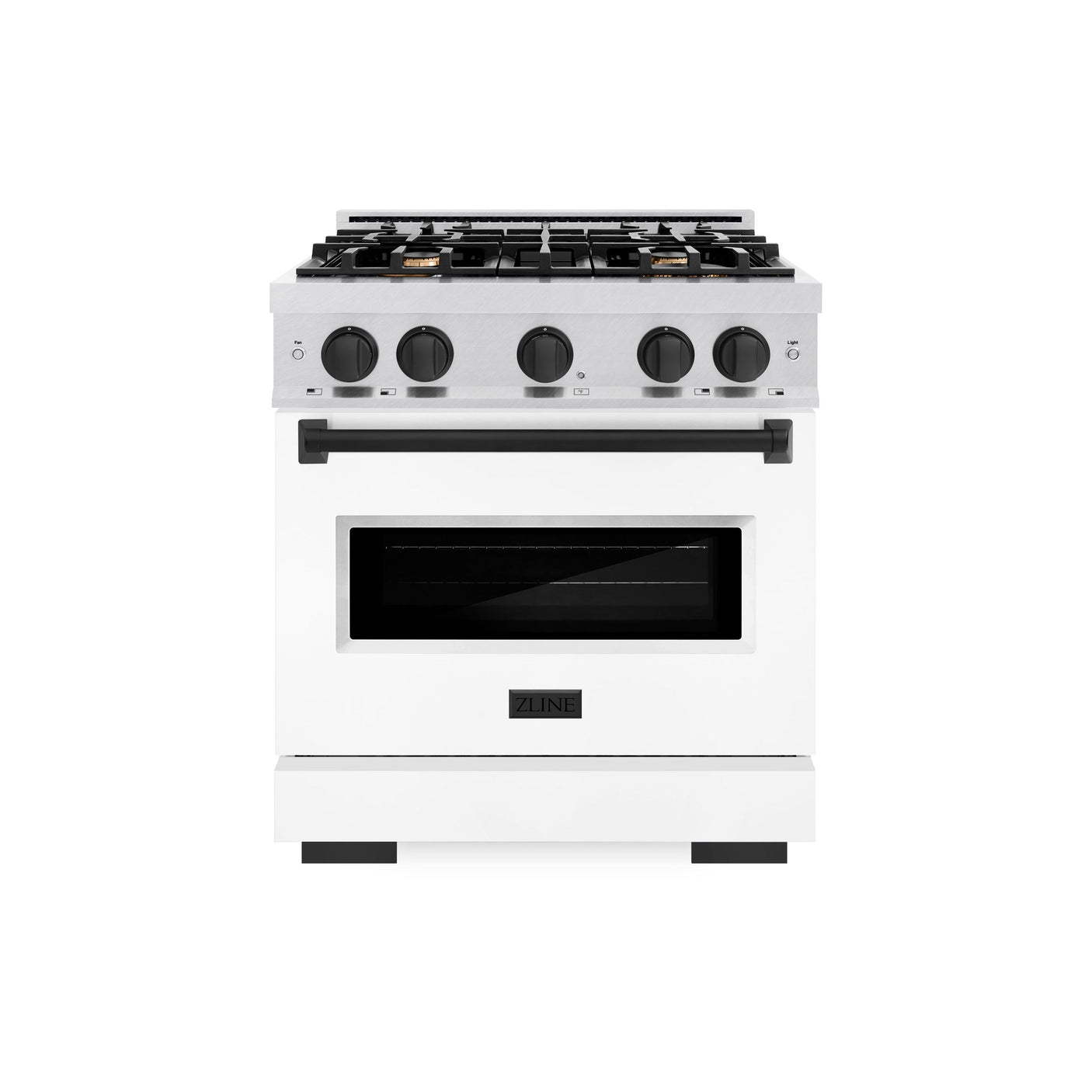 ZLINE Autograph Edition 30 in. 4.2 cu. ft. Classic Dual Fuel Range with 4 Burner Gas Cooktop and Electric Convection Oven in DuraSnow' Stainless Steel with White Matte Door and Matte Black Accents (CDRSZ-WM-30-MB)