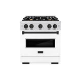 ZLINE Autograph Edition 30 in. 4.2 cu. ft. Classic Dual Fuel Range with 4 Burner Gas Cooktop and Electric Convection Oven in DuraSnow' Stainless Steel with White Matte Door and Matte Black Accents (CDRSZ-WM-30-MB)