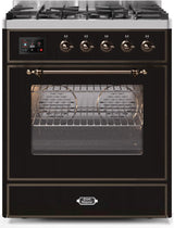 Majestic II 30 Inch Dual Fuel Natural Gas Freestanding Range in Glossy Black with Bronze Trim