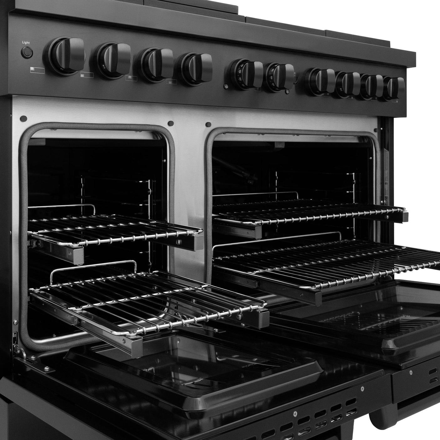 ZLINE 48 in. 6.7 cu. ft. 8 Burner Double Oven Gas Range in Black Stainless Steel (SGRB-48)