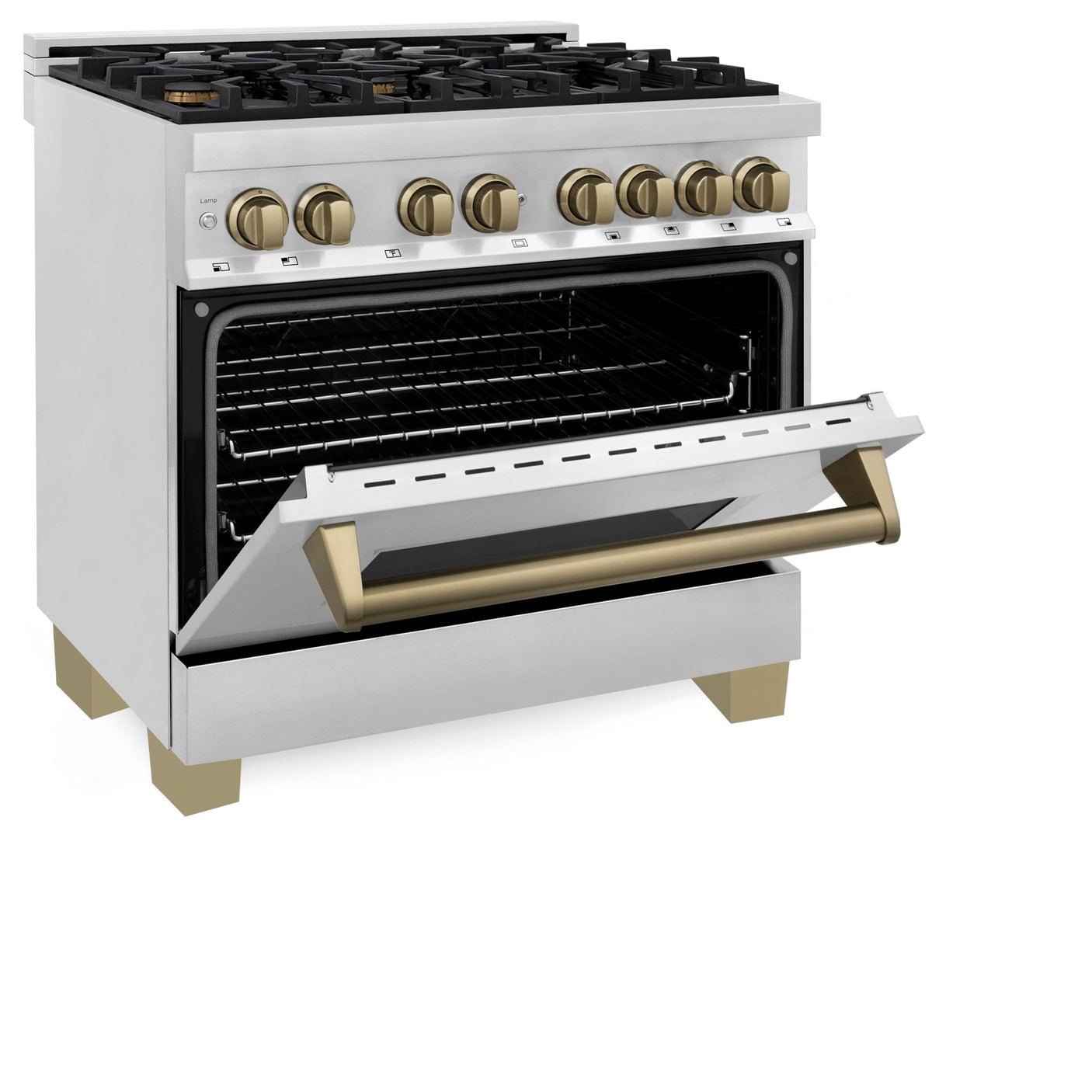 ZLINE Autograph Edition 36" 4.6 cu. ft. Dual Fuel Range with Gas Stove and Electric Oven in Stainless Steel with Accents (RAZ-36) [Color: Champagne Bronze]